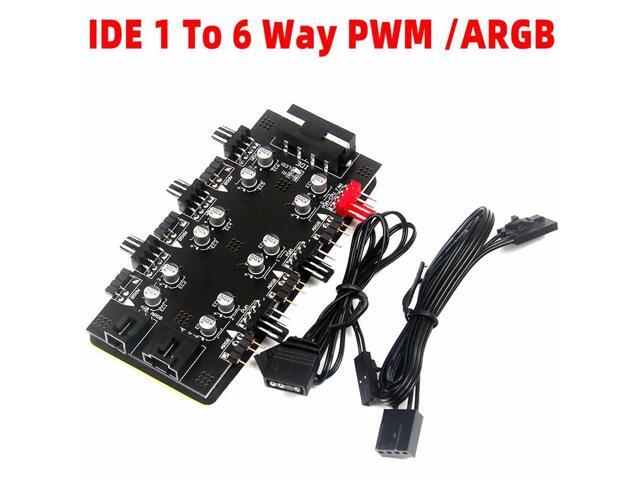 6 Ports PWM Fan Hub Converter 5V 3PIN RGB Cable Splitter Controller IDE 4 PIN CPU Case Cooling Fan Adapter with 60cm Power Cord