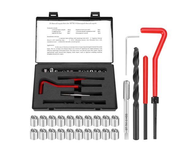 25Pcs M7x1 Thread Repair Kit Stainless Steel Twisted Drill Wrench Threaded Insert Tap Insertion Tool
