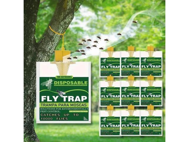 Green and white fly trap, outdoor hanging foldable fly trap, fly capture bag