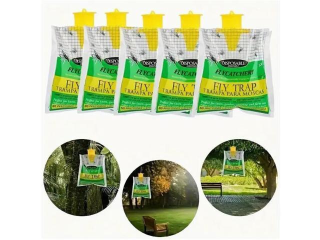 5 green fly traps, outdoor hanging foldable fly traps, fly capture bags