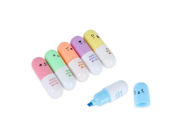 6 Pcs/Set Capsules Highlighter Vitamin Pill Shaped Mini Highlight Marker Color Pens Stationery Office School Supplies Child Gift