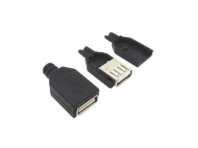 5Pcs USB2.0 Type-A Plug 4-pin Female Adapter Contor Jack & Black Plastic Cover New