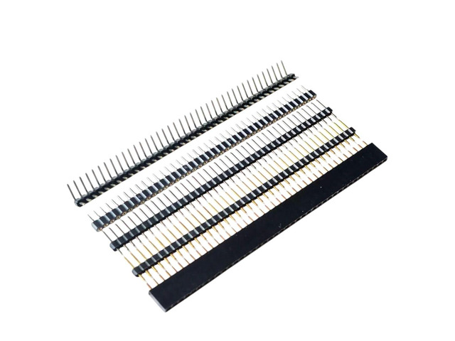 10pcs 40 Pin Single Row Female Male Pin Header Connector Gold 40 Pin Single Row Round Hole Right Angle Connector Strip New