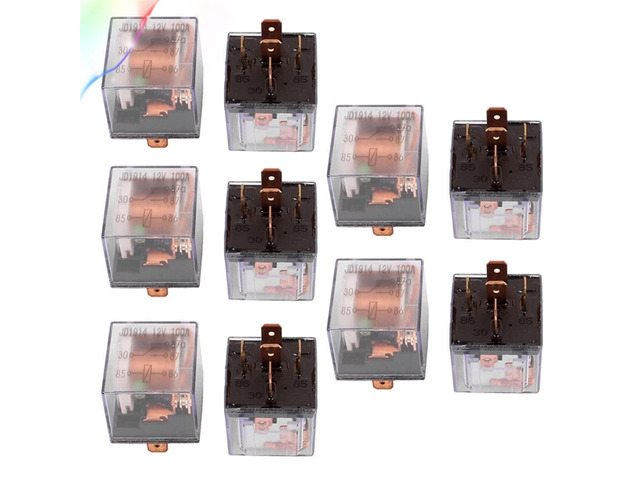 DC 12V 100A 5 Pins SPDT Clear Shell Green Light Car Automotive Alarm Relay 10pcs