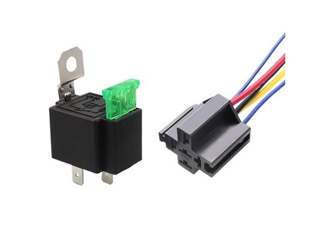 30A DC12V Pre Wired 4 Pin Relay Mounting Base Auto Relay Socket Holder with 2pcs 30A Medium Fuse