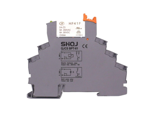 QJCS BPT-61 1PCS Wafer Relay HF41F 24-ZS 5V 12V 24V 6A 2A SSR Slim Relay Screwless Push in Terminal LED Indicate(Coil 24VDC)