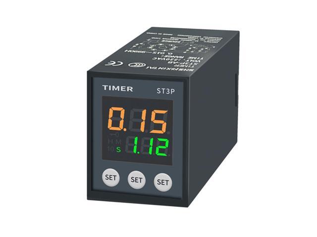 LCD Digital Time Relay ST3P-1Z ST3P-2Z ST3P-2ZH Programmable Delay Relay Power-Off Delay 12V/24V/220V with Socket Base PF083A (Size: ST3P-2Z 24V)