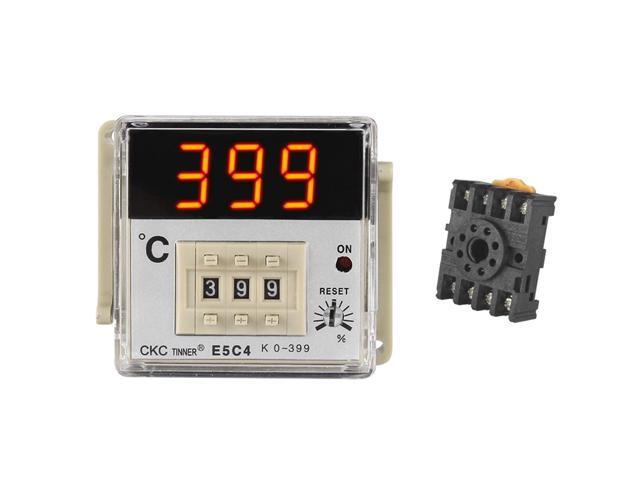 E5C4/E5C2 Digital Display Pointer knob Temperature Controller 0-399/0-999 Celsius K Type/PT100 Type Thermostat with Socket 220V ( Color: E5C4...