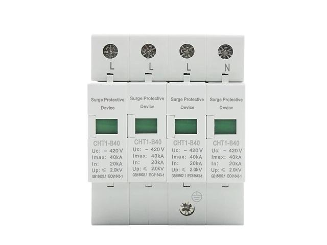 AC SPD 4P 20KA~40KA House Surge Protector Din Rail Mounting Light Protection Arrester Device for Solar Photovoltaic System