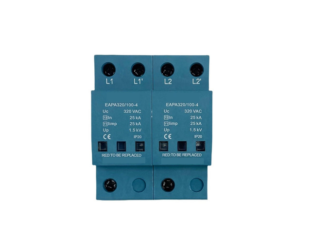 2P Surge Protector 100KA, Surge Arrester T1+T2, AC SPD 220V 275V 440V Distribution Cabine Din Rail Installation