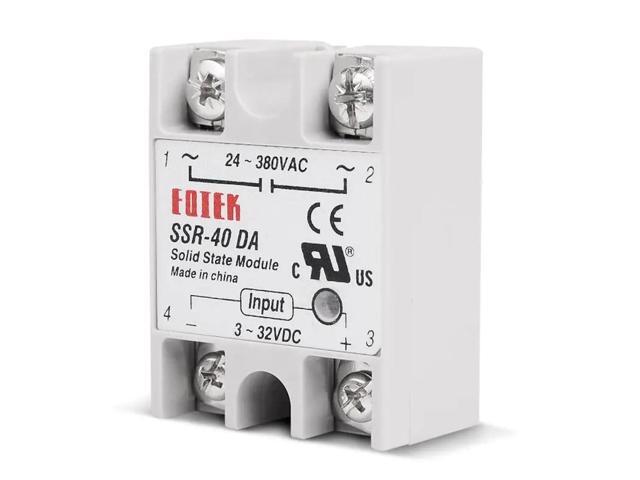 Solid State Relay DC-AC 10A 25A 40A Voltage 12V 3-32V DC to 220V 24-380V AC Load Single Phase SSR for Temperature Controller (Size: SSR-40DA)