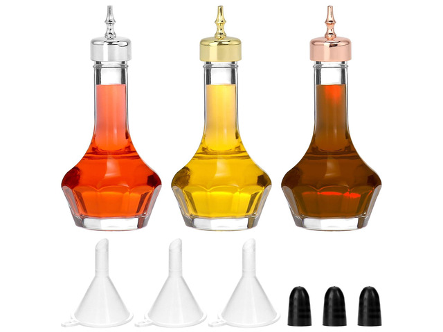 Bitters Bottle Set Glass Dash Bottle, 1.7oz - Elegant Glass Dash Bottle Set of 3, Perfect for Professional Bar & Home Cocktail Crafting, QS32005