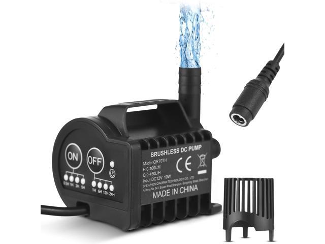 12V Submersible Water Pump Brushless 450L/H 13ft Lift Aquarium Pond 10W 4 Gear Timing Acceleration Deceleration Suction Cup Base 5521 Plug for...