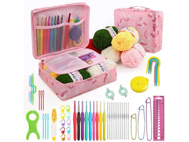 Beginner Crochet Starter Kit with Yarn Ergonomic Hooks Lace Steel Needles and Storage Case DIY for Adults Kids