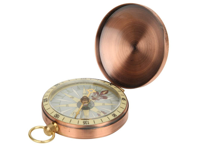 Vbest life Portable Vintage Retro Compass Metal Copper Flip Cover Compass Pocket Watch Compass for Camping Hiking Boating