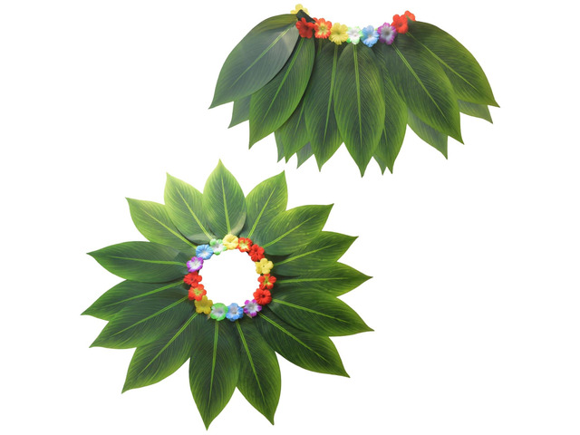 Green 15 Leaf Skirt, Luau Party Hawaiian, Adult And Little Ones Elastic Waist, Silk Fabric Floral Accent, Costume And Beach Party Halloween