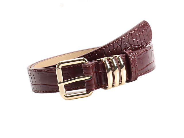 Faux Leather Burgundy Women'S Dress Belt With Gold Buckle - Stylish Waist Belt For Pants, Jeans, And Dresses