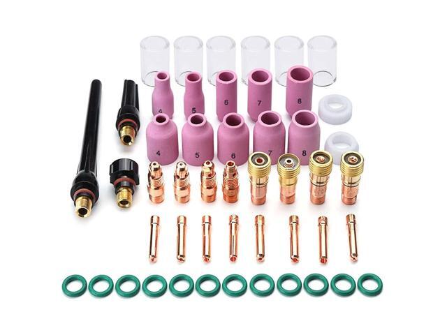 49Pcs TIG Accessories Kit Stubby Gases Lens Heat- Glass Cup Alumina Nozzle Set for WP-17 18 26