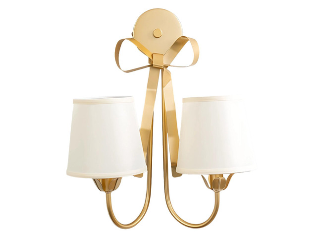 American Premium Wall Sconce, Gold Metal Bow Wall Light with Fabric Shade, Single Head Wall Mount, 110V for Bedroom and Living Room Decoration