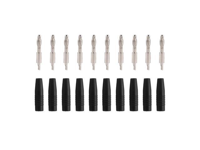 10 Pack Black 22.040 4mm Banana Plug Male Solder Connector DIY Adapter - with PVC Insulation Shell, Plated Red Copper for Multimeter Test Leads...