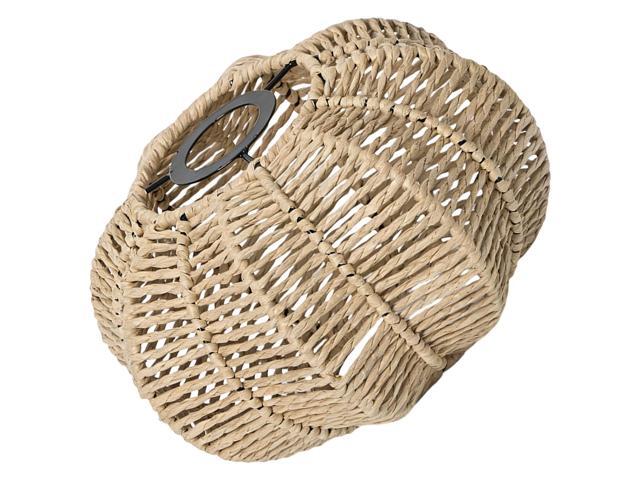 Lamp Shade, Woven Paper Rope, Rustic Farmhouse Chandelier Light Cover, 0.62 Lbs Beige Metal Frame Hanging Lantern, American Style, For Restaurant,...