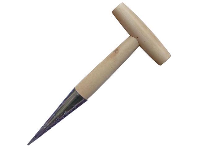Dibber, 11-inch Planter Tool, T-Shaped Garden Hand Tool with Wood Handle and Chrome Head, for Planting, Transplanting, Fertilizing