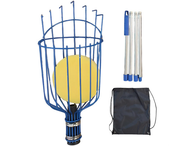 Fruit Picker with Assembly Pole, 5.2 Ft, 4-Section, Lightweight Steel Orchard Garden Tool, Adjustable Fruit Catcher Basket 5.5 in for Orange and More