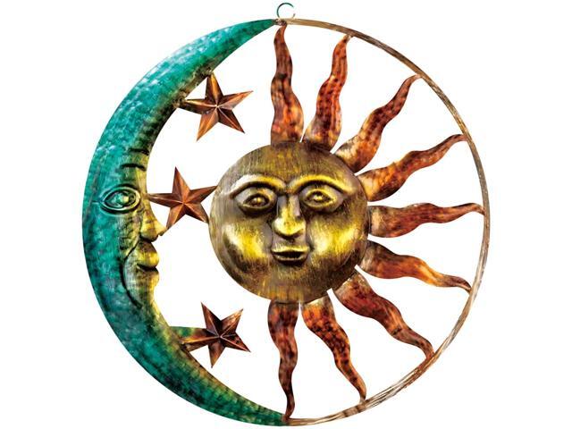 Large 16 in / 40.6 Cm and Sun Moon Design, Metal Wall Art Outdoor, Decor Garden Unique for and Fences Patios Outdoor Spaces, Long-Lasting.