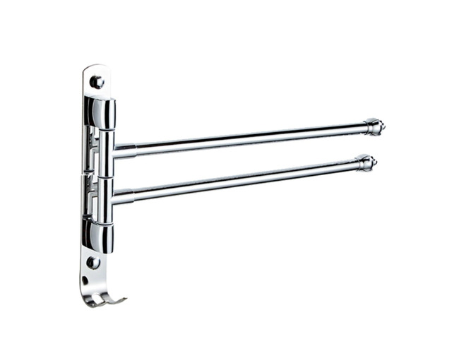 Bathroom Towel Rack, 2, Swivel, 12 in, Stainless Steel, Wall Mount, Hooks