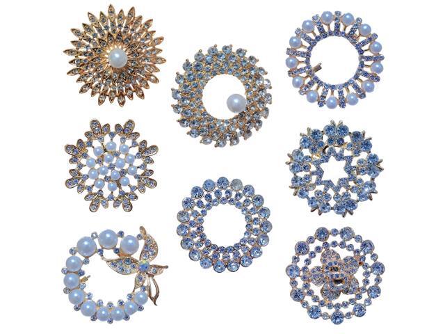 Brooch Pin Set, 8 Pcs Rhinestone Flower Brooches, Alloy Lapel Pins for Women, Wedding