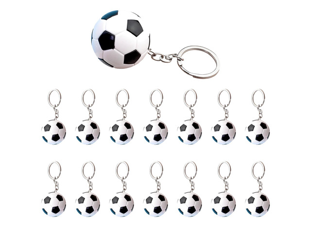 Soccer Ball Keychains 15 Pcs, Black and White Mini Football, 1.5 in, 1.2 in Rings, Party Favors, Sports Lover Gifts