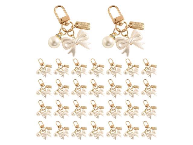 30 Gold Tone Pearl Bow Purse Charms, Keychain For Handbag, Wedding Favors, 3.1 X 1.6 In, With Metal Clasp