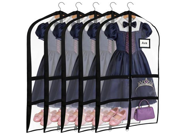 5 Pcs Dance Costume Garment Bag 23.6 X 39.4 In, Clear Bags For Costumes And Dancewear, Front Pockets Included