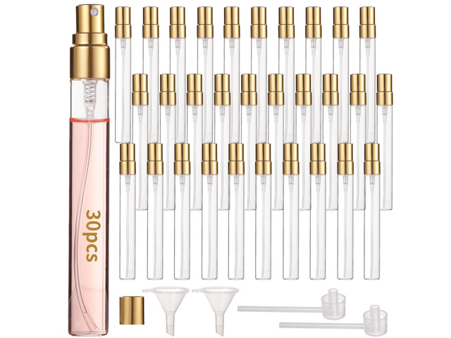 30 Pcs Mini Spray Bottles With Caps, Glass Perfume Bottles For Travel, Includes Funnels And Dispensers, Fine Mist Atomizers, Ideal For Liquids And...