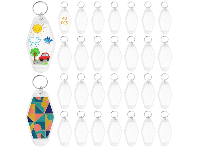 40 Pcs Hotel Keychain Blank, Retro Key Fobs, 3.5 X 1.8 In, Clear Plastic & Metal, Bulk For Diy