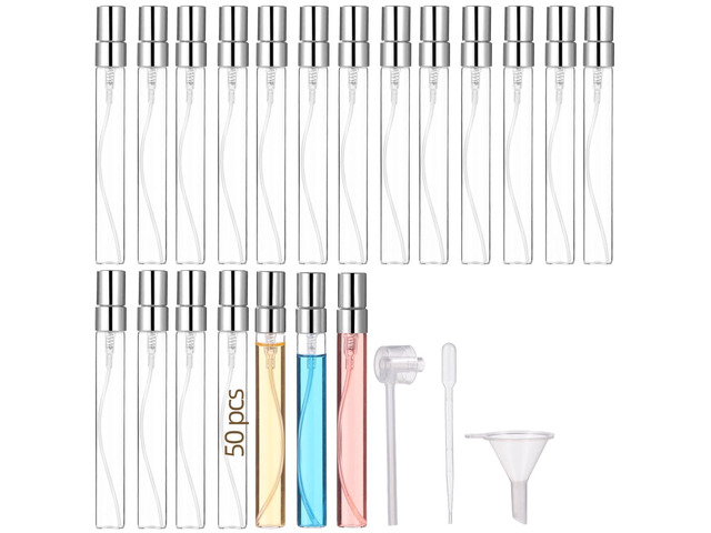 50 Pcs 10Ml Spray Bottles, Mini Glass Perfume Bottles, Dropper, Funnel, Tools, Portable, Refillable