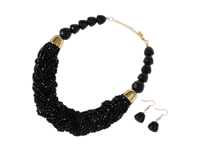 Women'S Seed Beads Necklace Set, Bohemian Black Multi Layer Bib Necklace, Retro Resin With Earrings