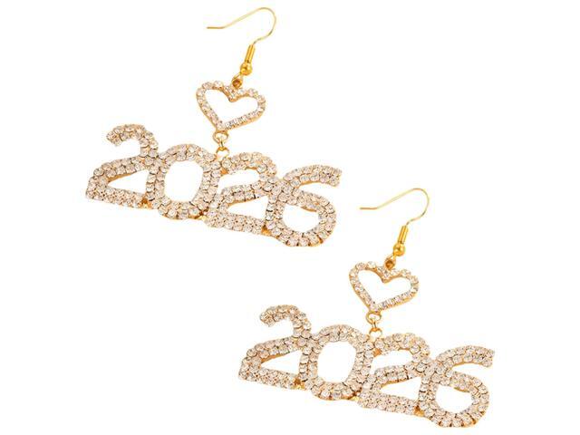 2026 New Year'S Eve Party Dangle Earrings, Rhinestone Heart Earrings, Rhinestone Beaded