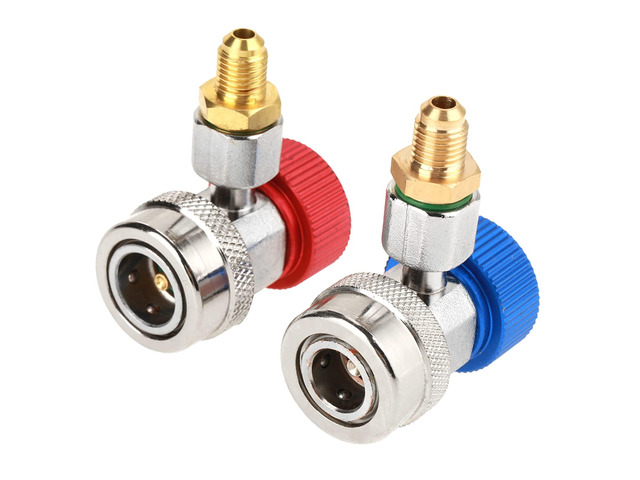 R134A A/C Quick Connector Coupler Adapter Brass Air Conditioning Low High Side Coupler with Cap Side Mount for Gauge Set Automotive Refrigerant Tool
