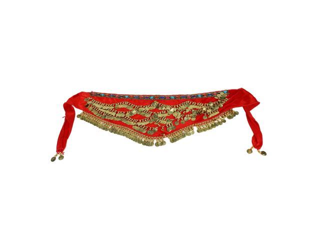 Belly Dancing Hip Scarf Wrap Skirt Waist Belt with Artificial Tassel Polyester Bellydance Accessory Red