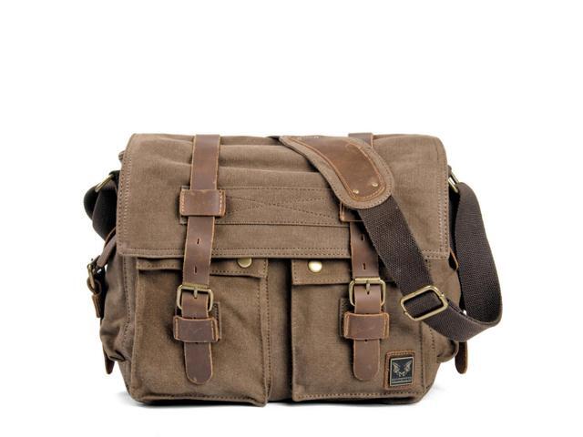 Vintage Genuine Leather Canvas Messenger Bag Large Satchel Purse Versatile for Hiking Camping Travel