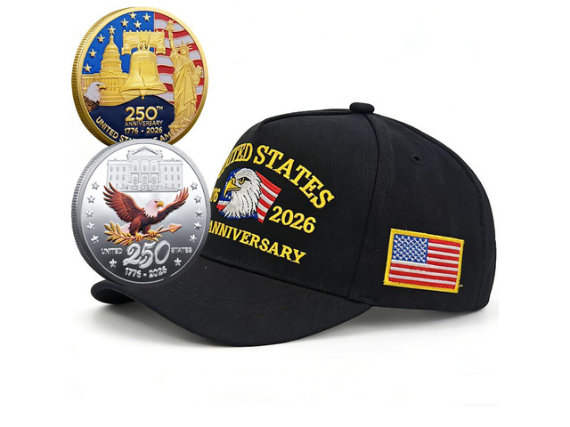 US 250th Anniversary Cap with Coin,1776-2026 250 Year American Tribute Hat,Embroidered Patriotic Eagle Baseball Cap