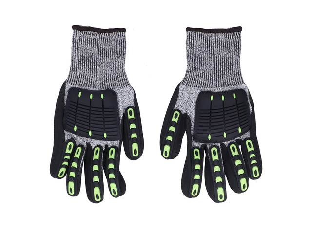 Protective Glove 5 Level Cut Anti Impact Glove, Black Work Glove with HPPE and TPR Material, Skid Palm for Gardening Outdoor Woodwork