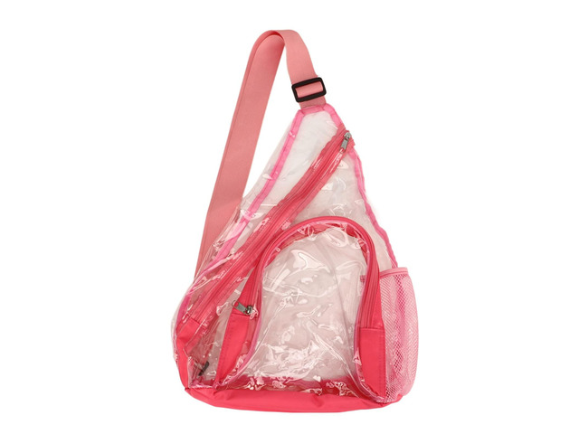 Clear Sling Bag, PVC Transparent Chest Bag with Zipper, Cross Shoulder Backpack for Travel Beach Concerts, Large Capacity Visible Interior (Pink)