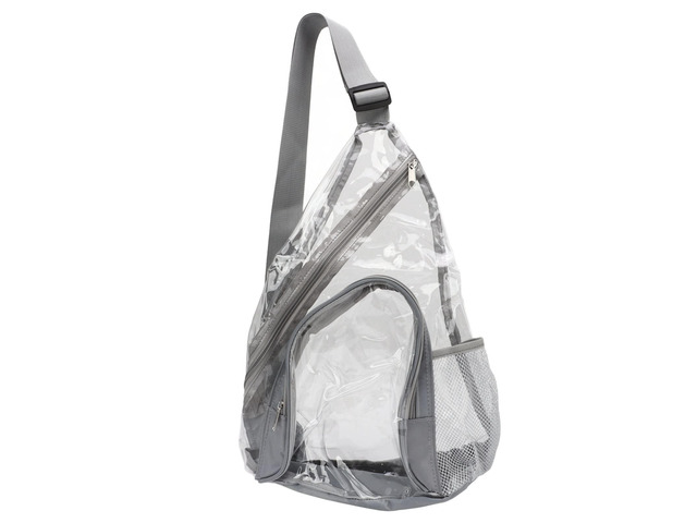 Clear Sling Bag, PVC Transparent Chest Bag with Zipper, Cross Shoulder Backpack for Travel Beach Concerts, Large Capacity Visible Interior (Grey)