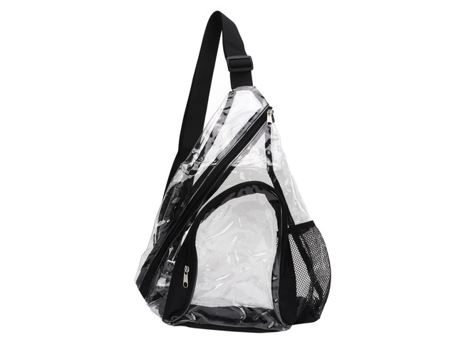 Clear Sling Bag, PVC Transparent Chest Bag with Zipper, Cross Shoulder Backpack for Travel Beach Concerts, Large Capacity Visible Interior (Black)