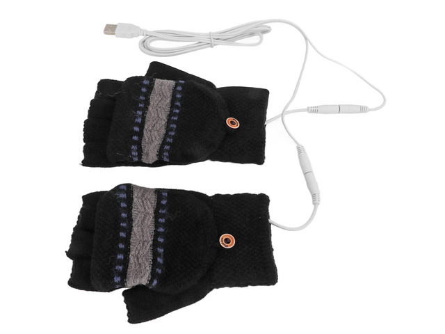 USB Heated Gloves for Men, Wireless Electric Warming Gloves with Fingerless Design, Knitted Carbon Fiber Hand Warmers for Typing Outdoor Sports...