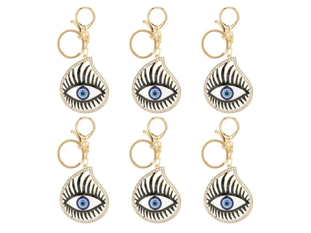 6PCS Rhinestone Eye Keychain, Metal Water Drop Eye Keyring with Sparkling Crystals, Cute Evil Eye Charm for Backpack Handbag Car Keys, Stylish...