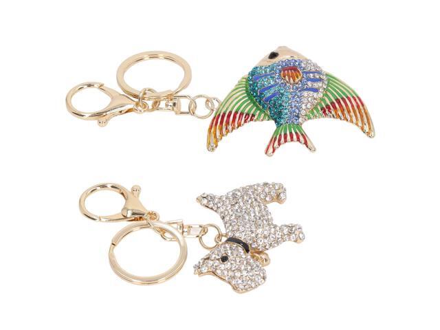 2Pcs Rhinestone Keychain Fish and Dog, Rhinestone Animal Keychains with Vivid Colors, Elegant Metal Keyrings for Wallet Handbag Backpack, Gift for...