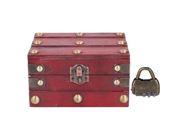 Vintage Wooden Storage Box, Decorative Treasure Chest Box with 3 - Digit Lock, Multifunctional Plywood Jewelry Organizer for Home Office.